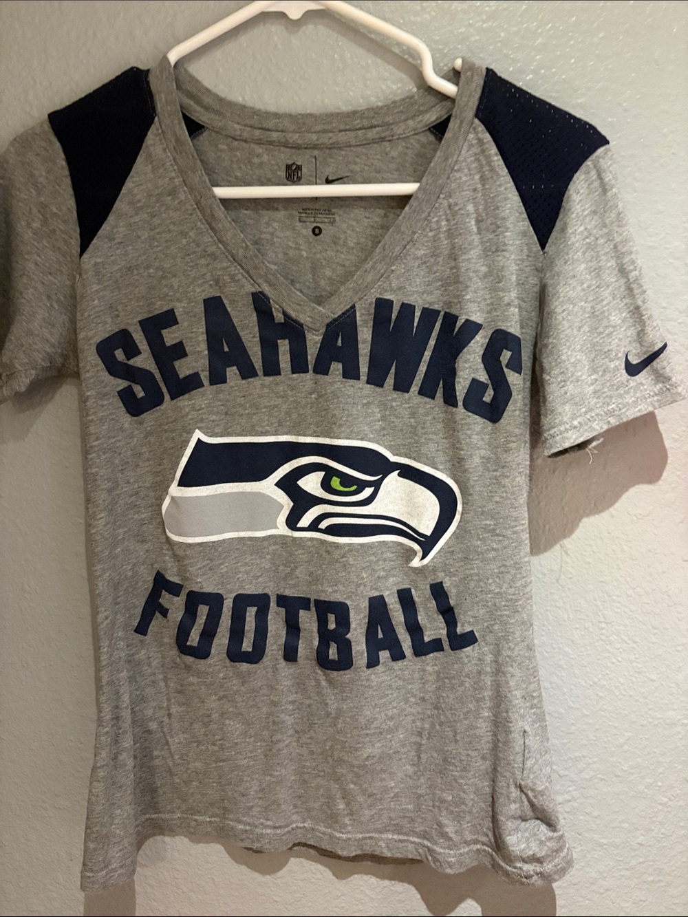 Nike Gray & Navy Seattle Seahawks Short Sleeve V-Neck Tee